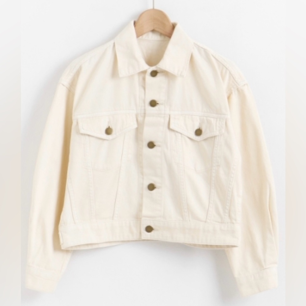 Majestic Legon Cropped Jean Jacket Size M Ivory Japan Kawaii Spring Summer - Picture 5 of 5